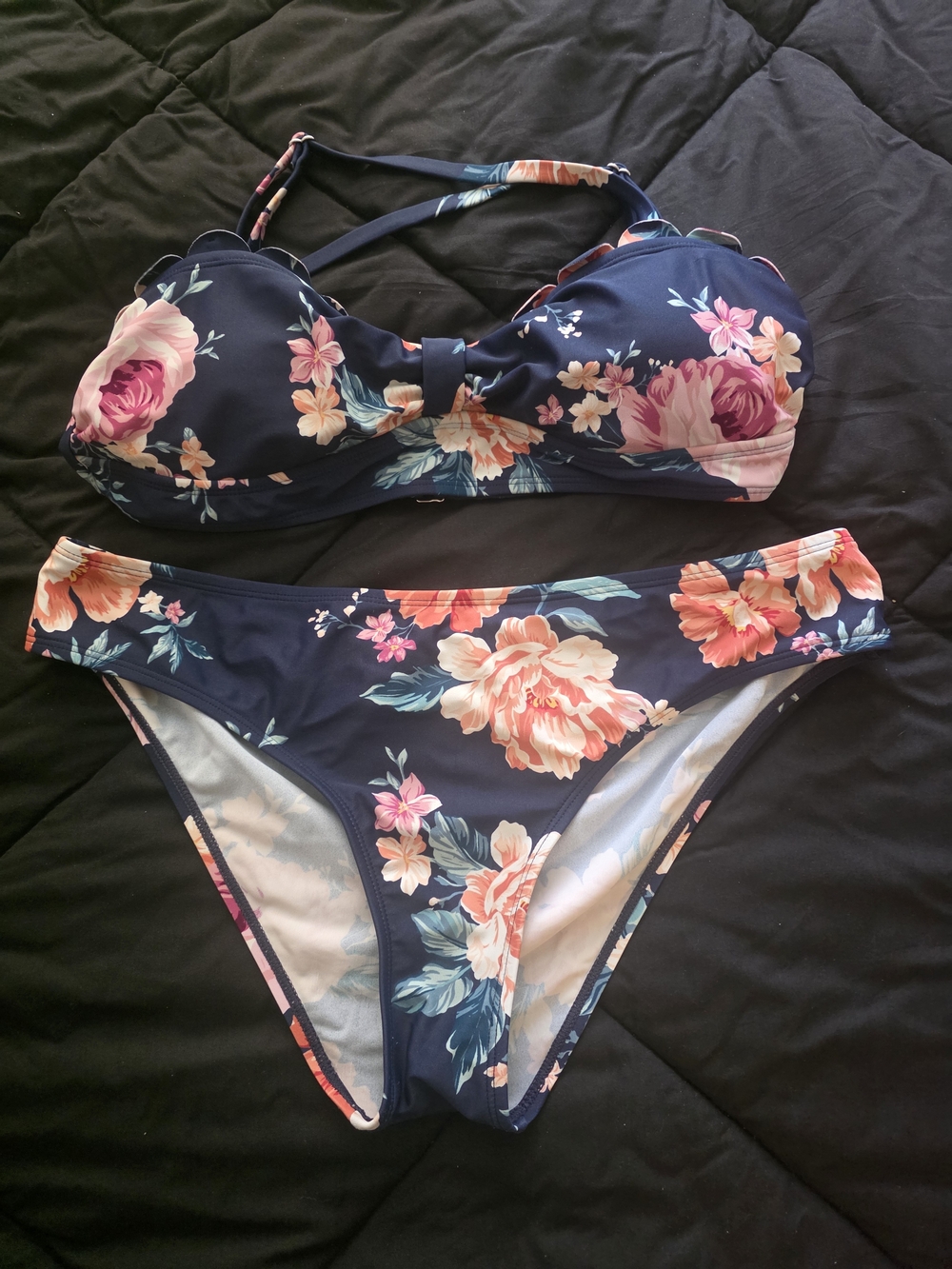 Source Unknown Navy Floral Bikini Set - Pink Peach Floral